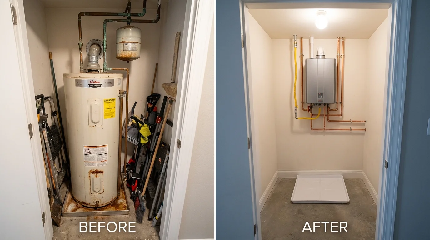 Tank water heater versus wall-mounted tankless unit comparison for Richardson, TX homeowners