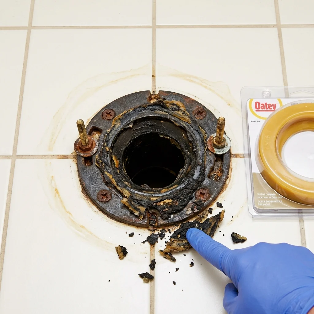 Failed wax ring showing water seepage at the base of a toilet in a Richardson, TX home